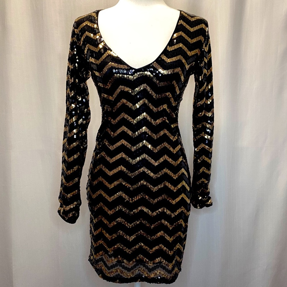 H&M Black & Gold Sequin Mini Party/Cocktail Dress